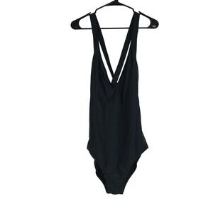 J.Crew Womens Black Deep V-Neck Crisscross Back One Piece Swimsuit Size 10
